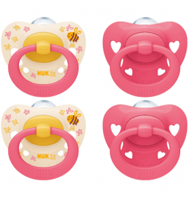 NUK Sucettes Signature 18-36 mois silicone jaune /rose lot de 4 | roseoubleu.fr